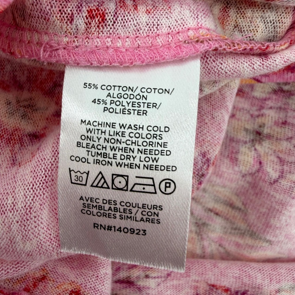 LOFT Womens Large Pink Floral Henley Top Short Sleeve Cotton Blend Relaxed Fit - Picture 4 of 6
